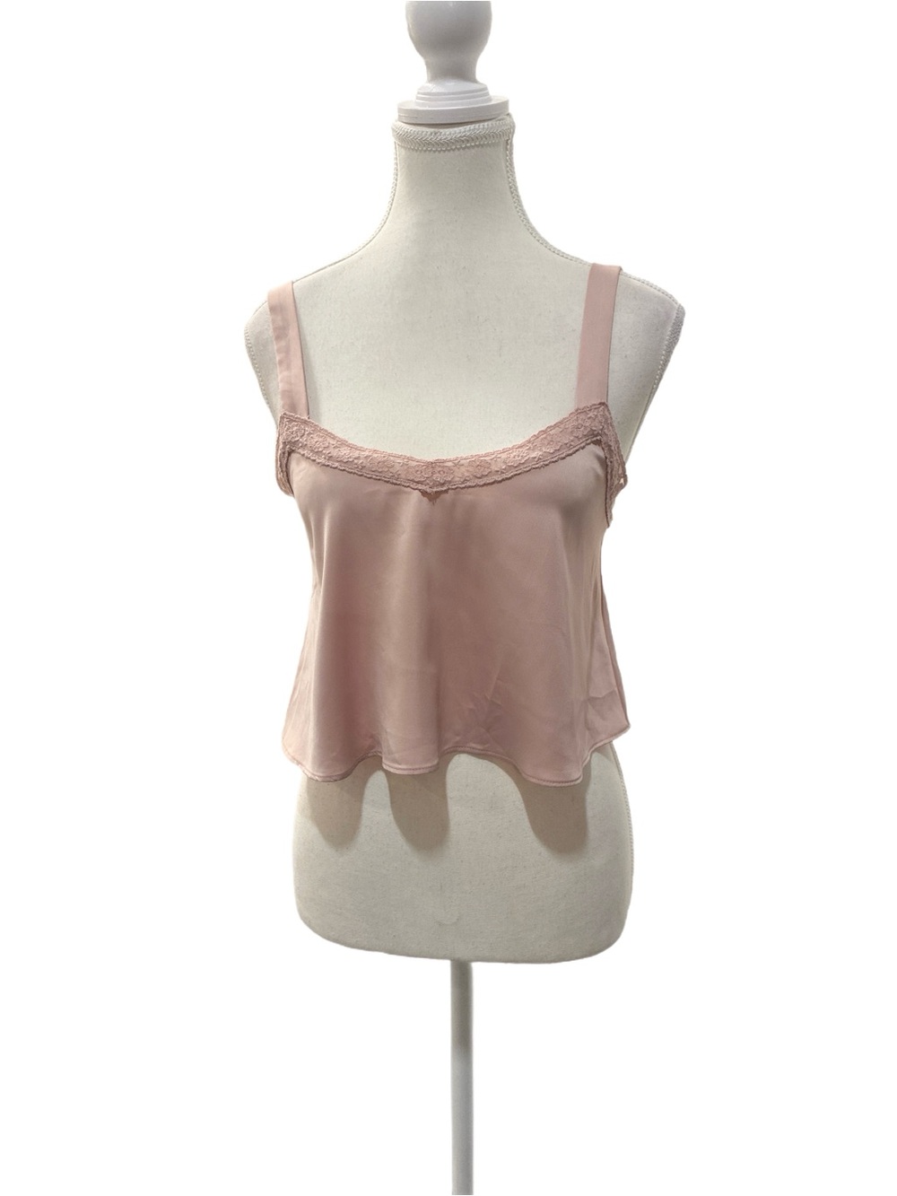 Urban Outfitters Satin Blush Pink Cropped Lace Trim Camisole Size X Small - Picture 2 of 5
